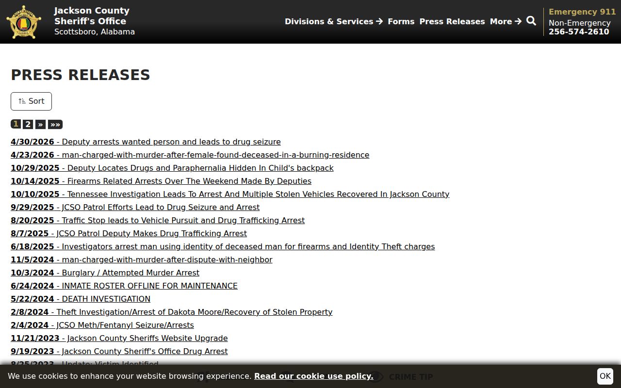 Jackson County arrest records Sheriff's Office press releases