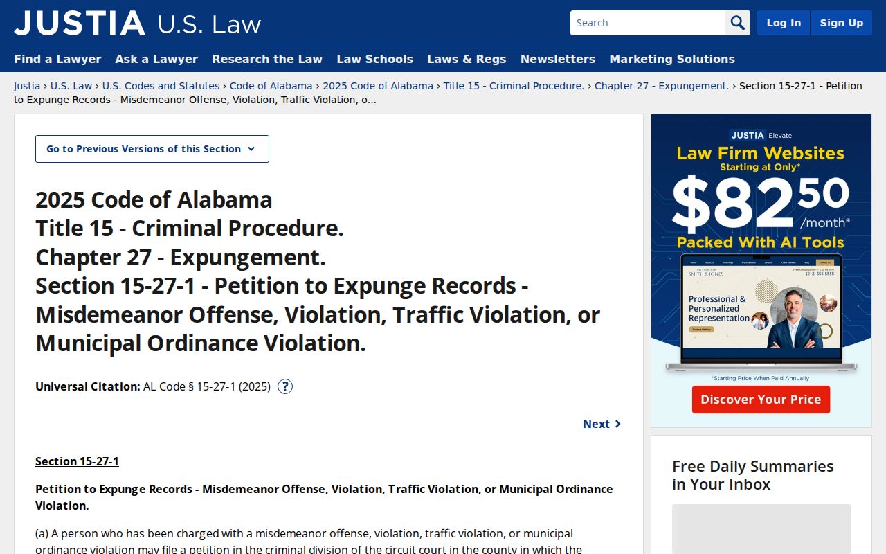 Jackson County criminal court records Alabama misdemeanor expungement statute