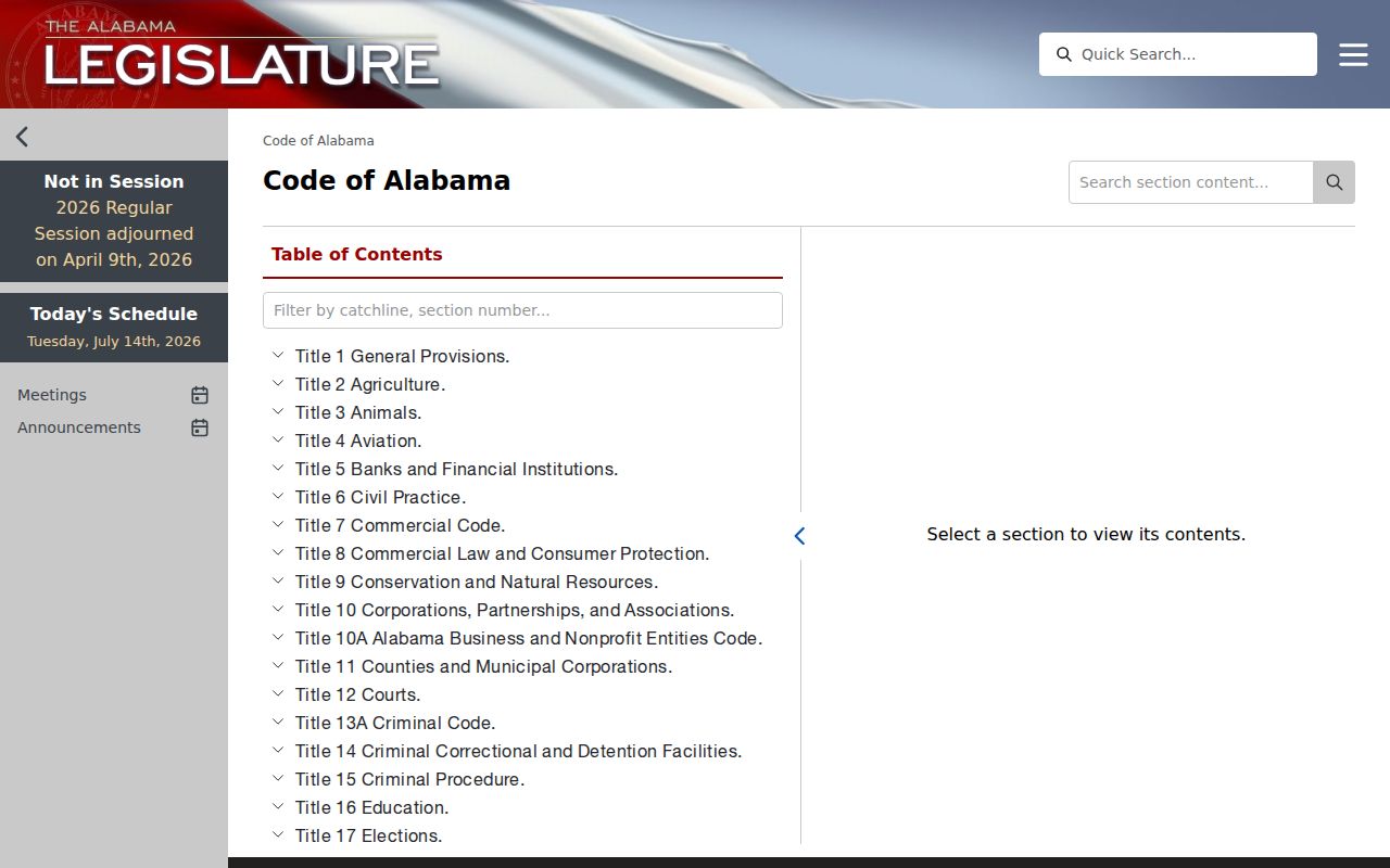 Jackson County court records access through the Code of Alabama portal