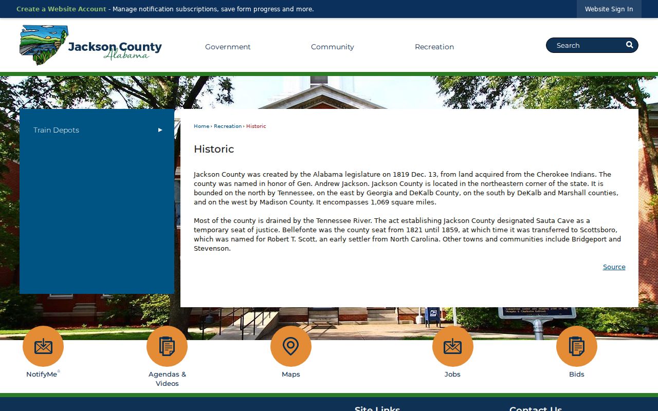 Jackson County court records and county history
