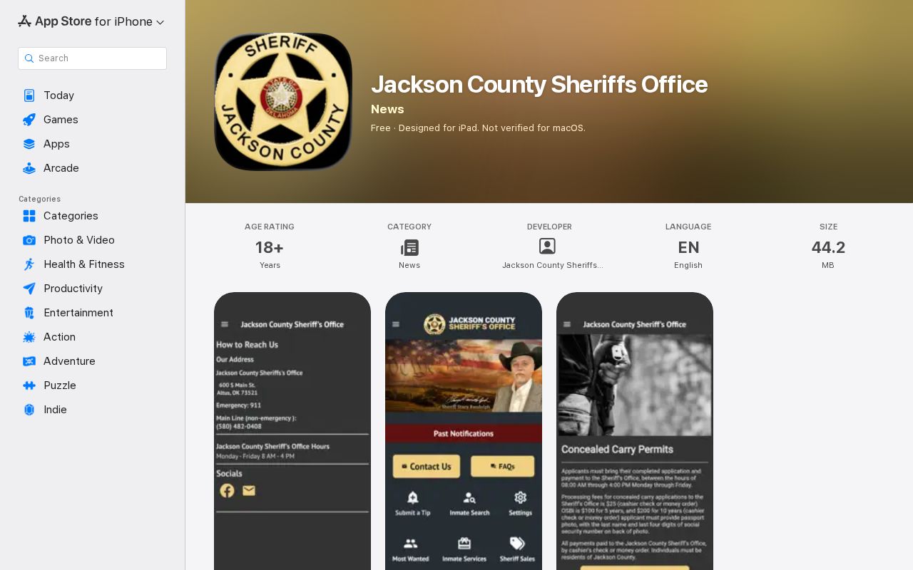 Jackson County inmate records sheriff app Apple App Store listing