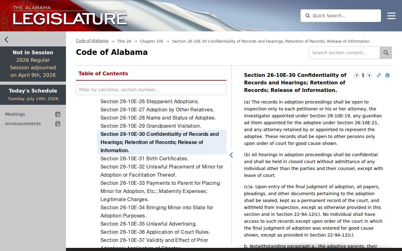 Jackson County probate records Alabama adoption confidentiality statute