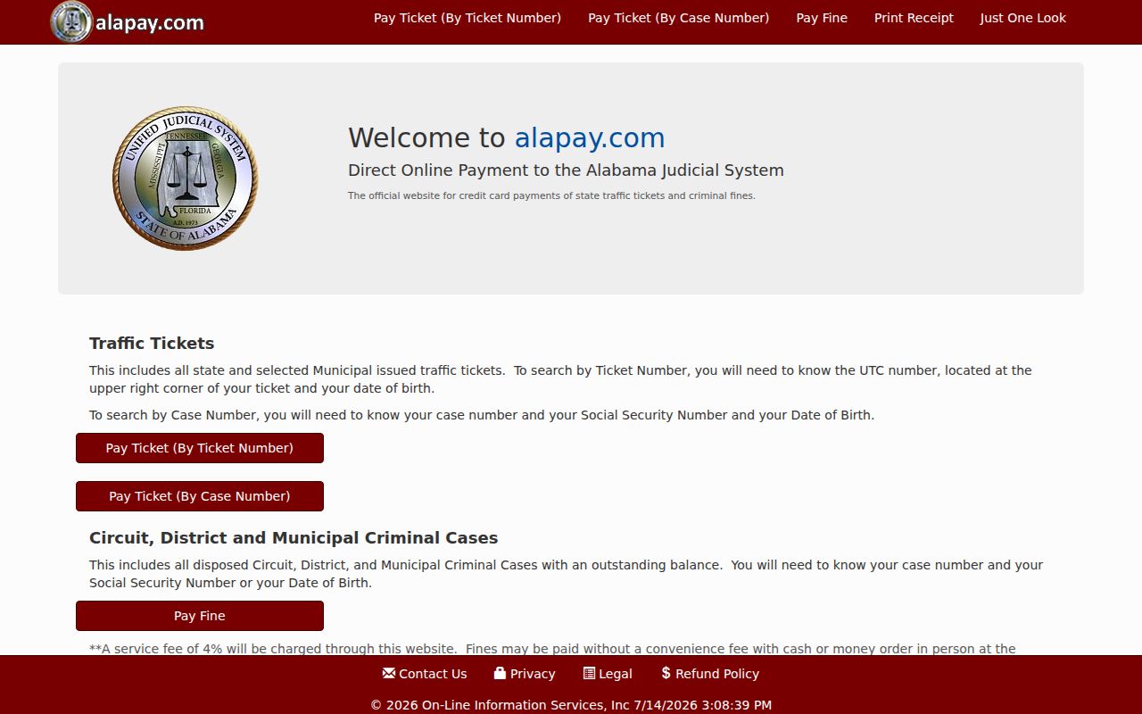 Jackson County traffic court records AlaPay court payment site