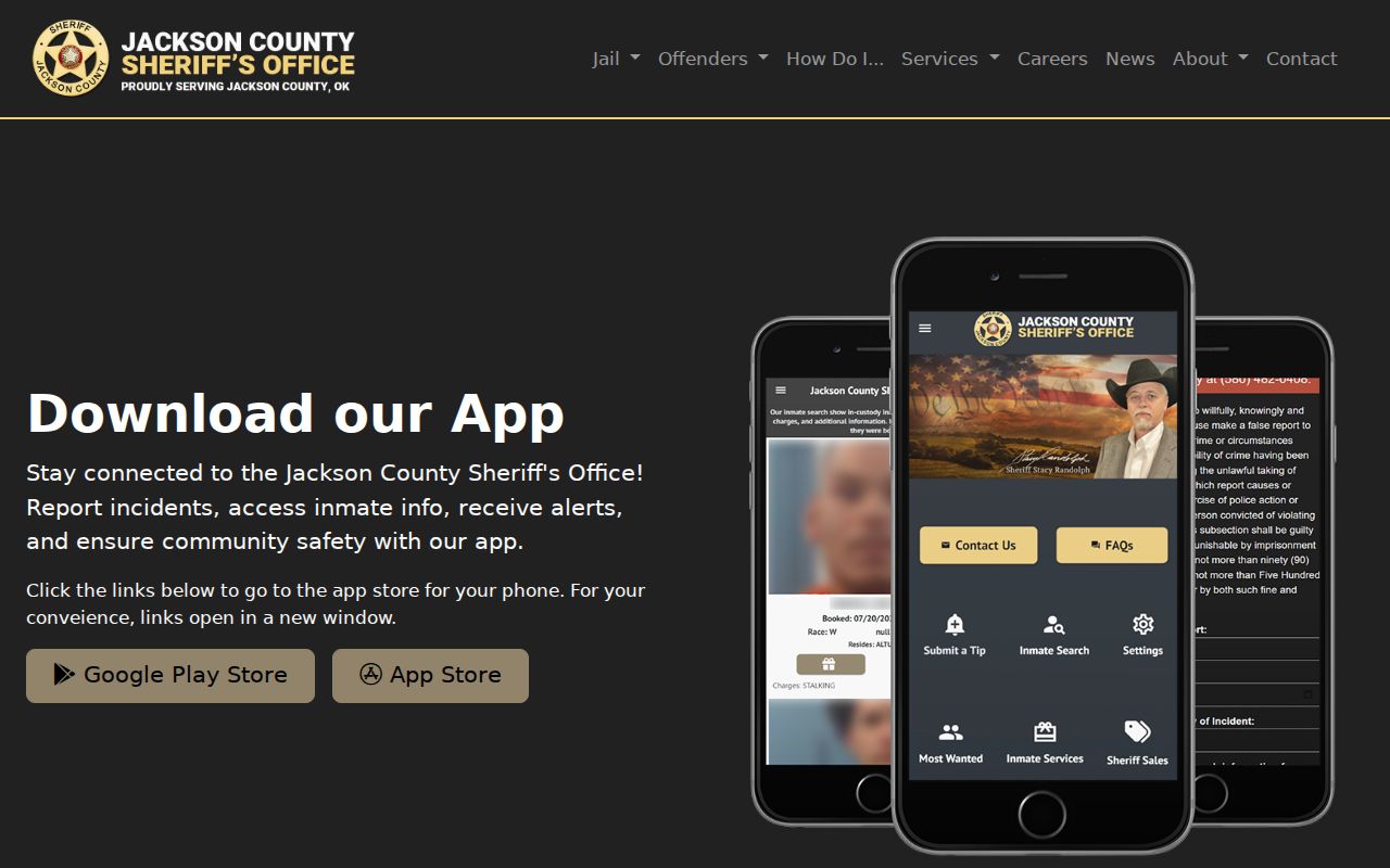 Jackson County warrant records sheriff mobile app page